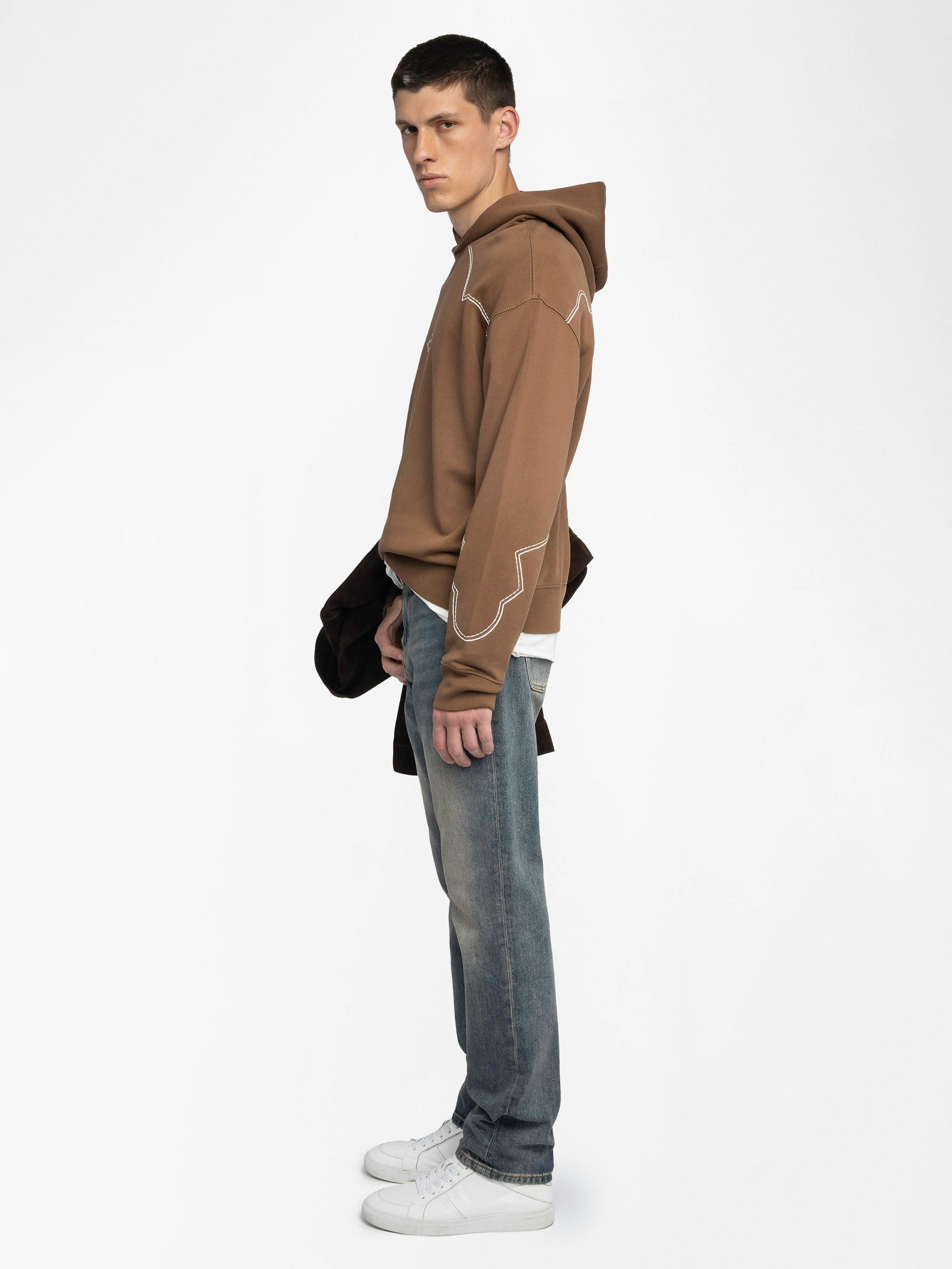 Sweeny Sweatshirt - Long-sleeved hooded sweatshirt with western cutouts.